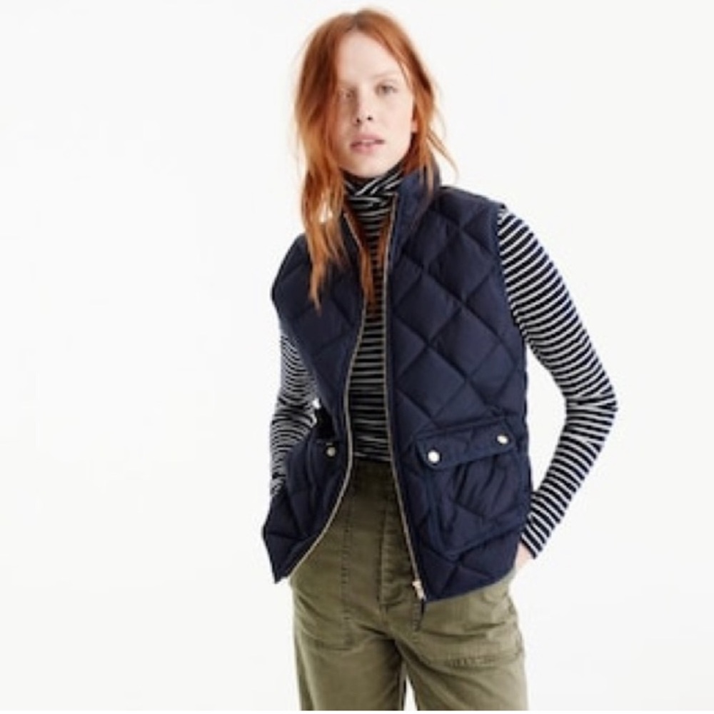 J. CREW Quilted Excursion Down Vest B0109 Navy Blue Size XXS
